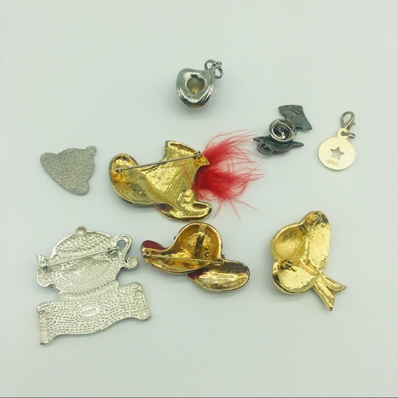 Fun Lot of Red Hat Society Pin Rhinestones Feathers Brooch Lot 8 items J17 - Picture 5 of 8